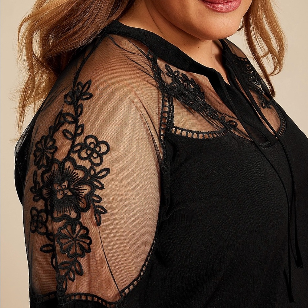 Studio Y Floral Embroidered Sheer Yoke Peasant
Blouse - Picture 2 of 3